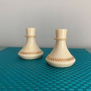 Glass Candle Holders Set of 2 Cream & Gold Vintage MCM